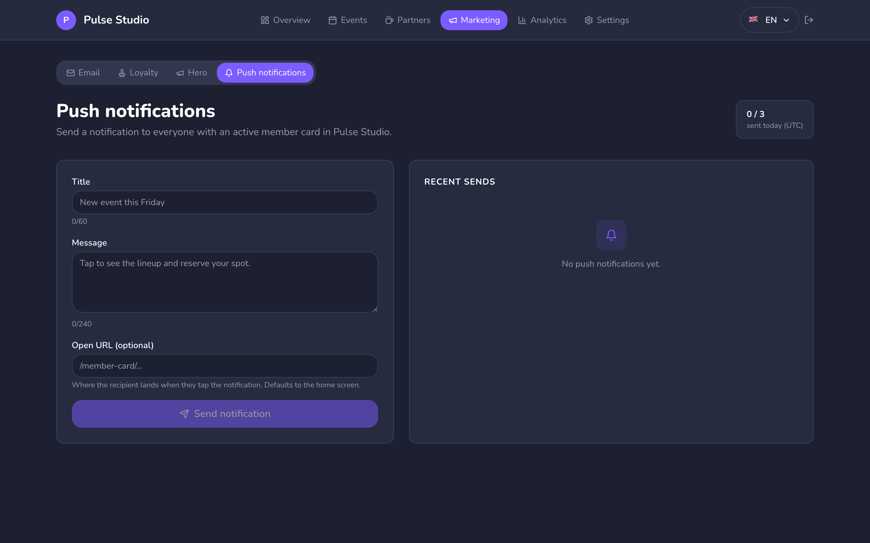 Marketing — push a notification to every active member card